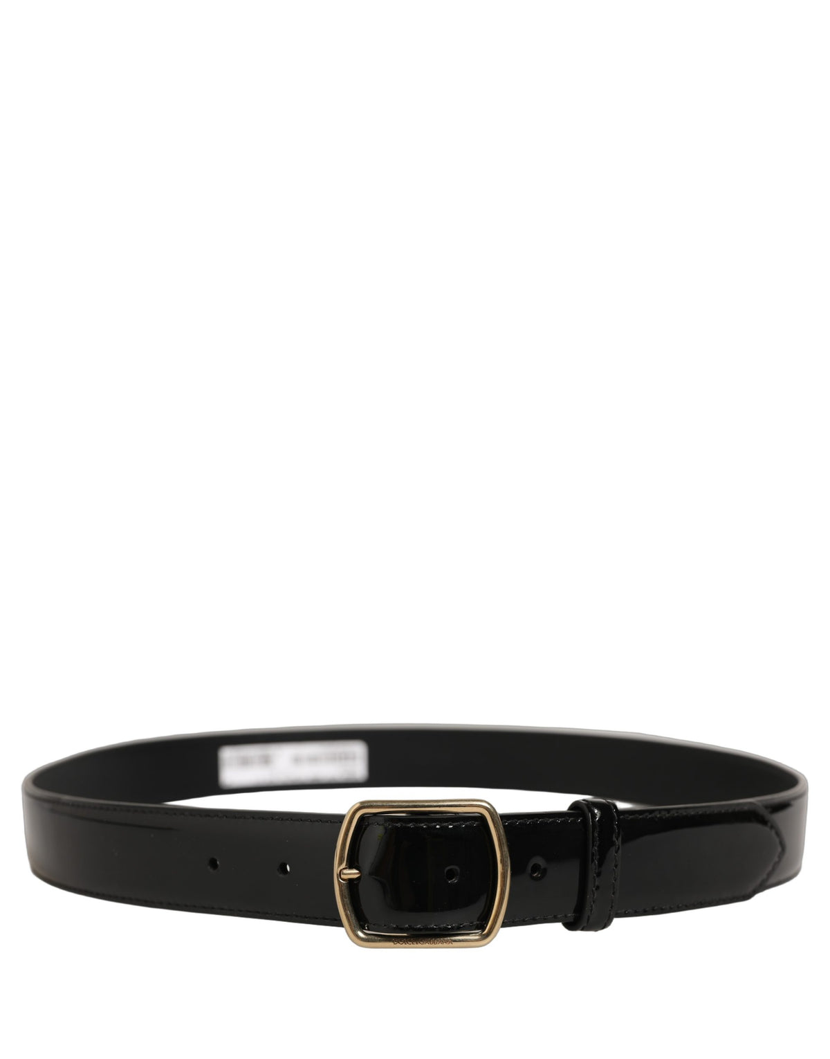 Dolce & Gabbana Black Patent Leather Gold Metal Buckle Belt for Men