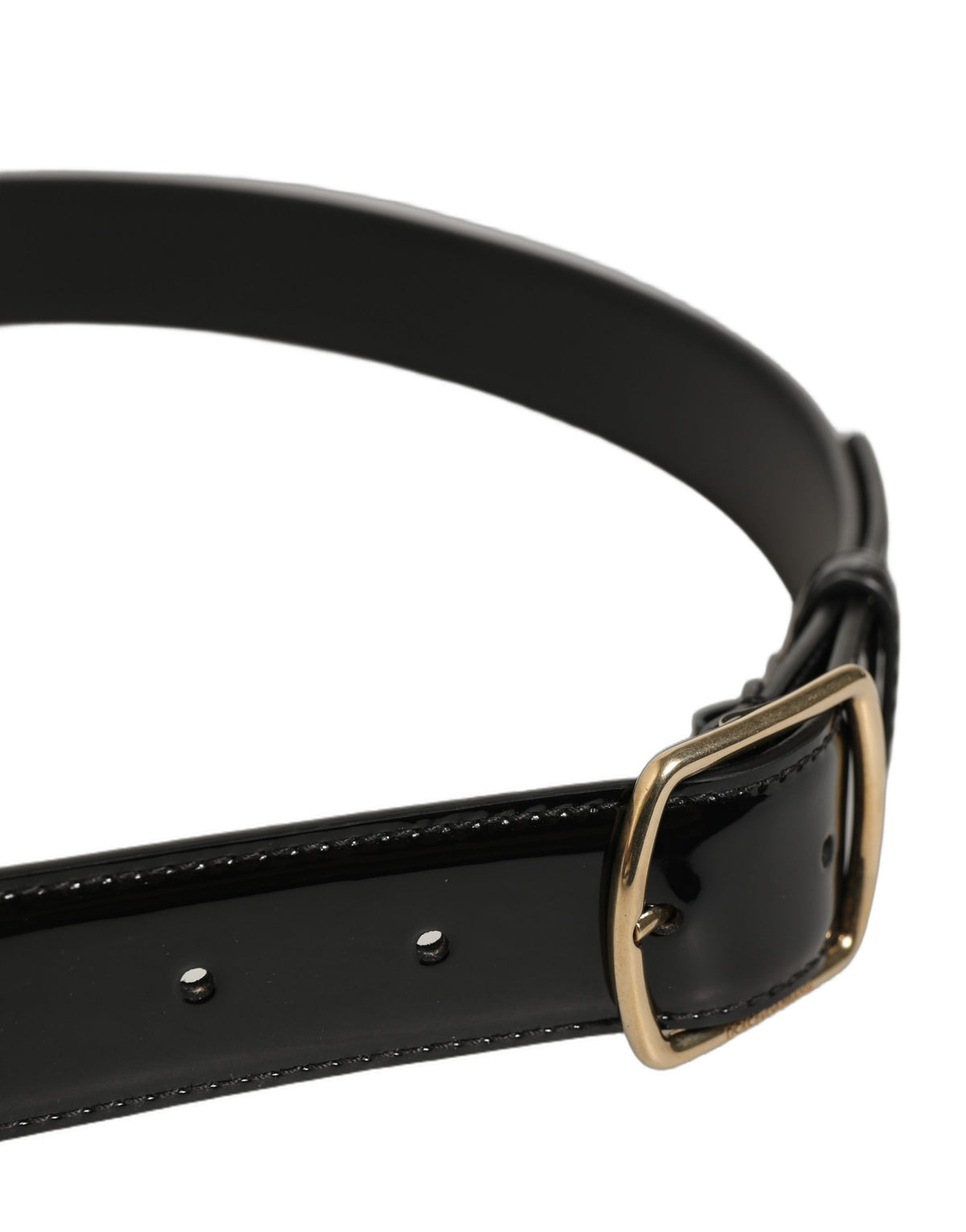 Dolce & Gabbana Black Patent Leather Gold Metal Buckle Belt for Men