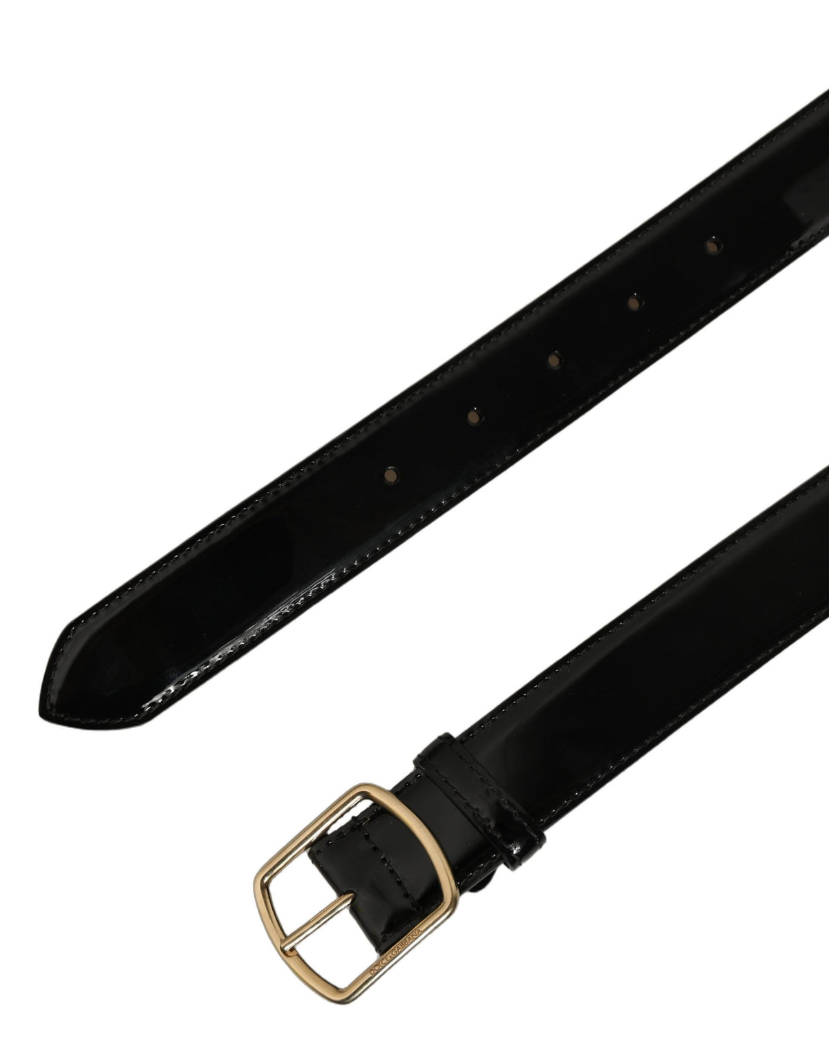 Dolce & Gabbana Black Patent Leather Gold Metal Buckle Belt for Men