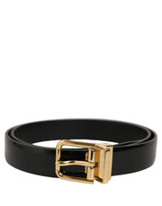 Dolce & Gabbana Black Classic Leather Gold Tone Buckle Belt for Men