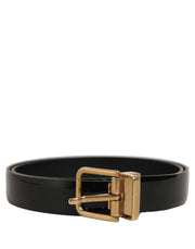 Dolce & Gabbana Black Classic Leather Gold Tone Buckle Belt for Men