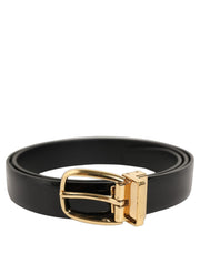 Dolce & Gabbana Black Classic Leather Gold Tone Buckle Belt for Men
