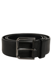 Dolce & Gabbana Black Calf Leather Classic Silver Buckle Belt