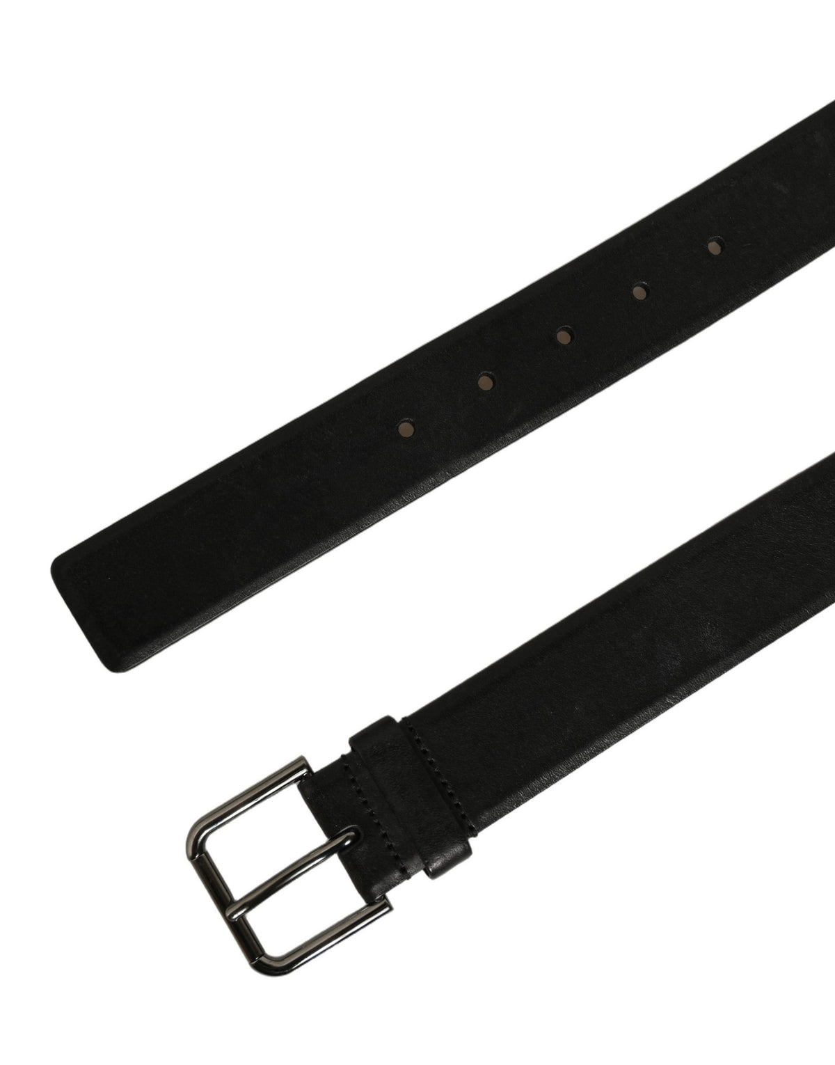 Dolce & Gabbana Black Calf Leather Classic Silver Buckle Belt