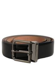 Dolce & Gabbana Black Calf Leather Silver Metal Buckle Belt for Men