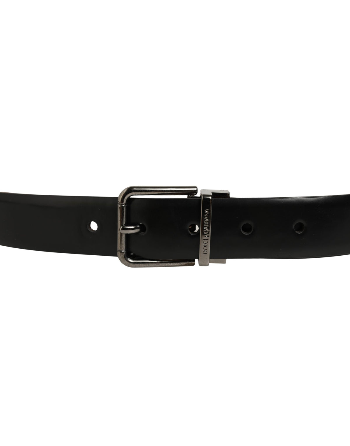 Dolce & Gabbana Black Calf Leather Silver Metal Buckle Belt for Men
