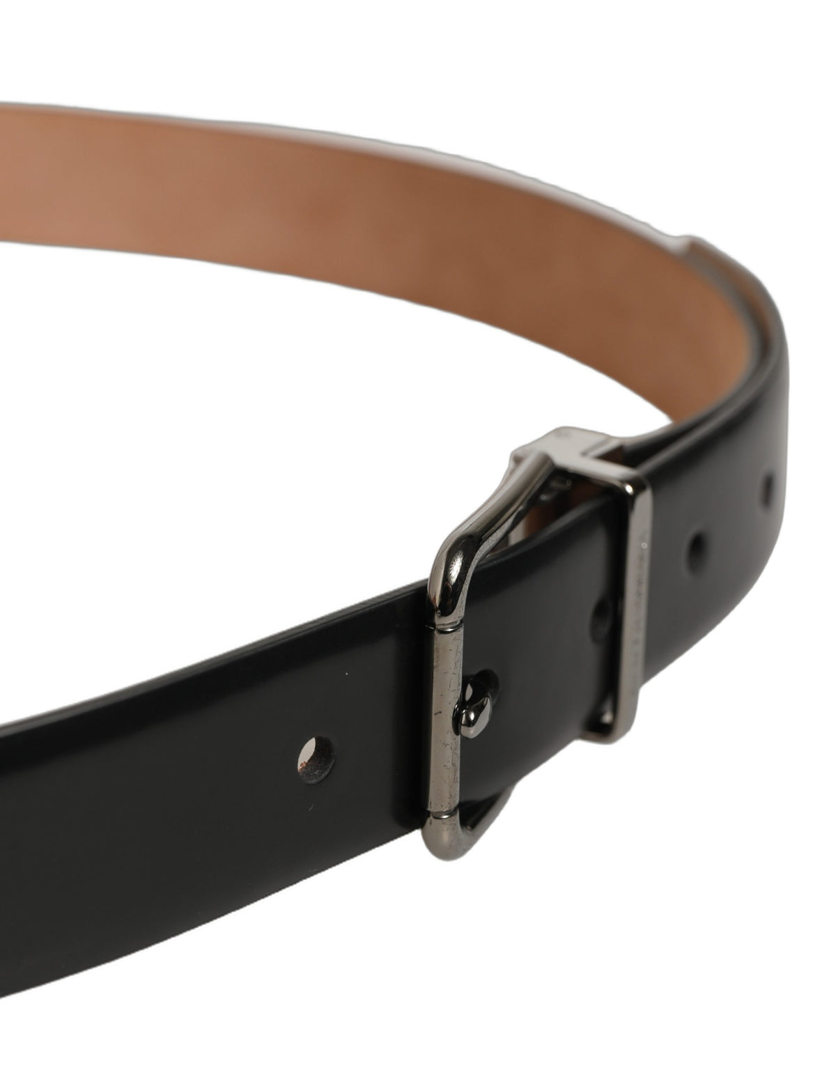 Dolce & Gabbana Black Calf Leather Silver Metal Buckle Belt for Men