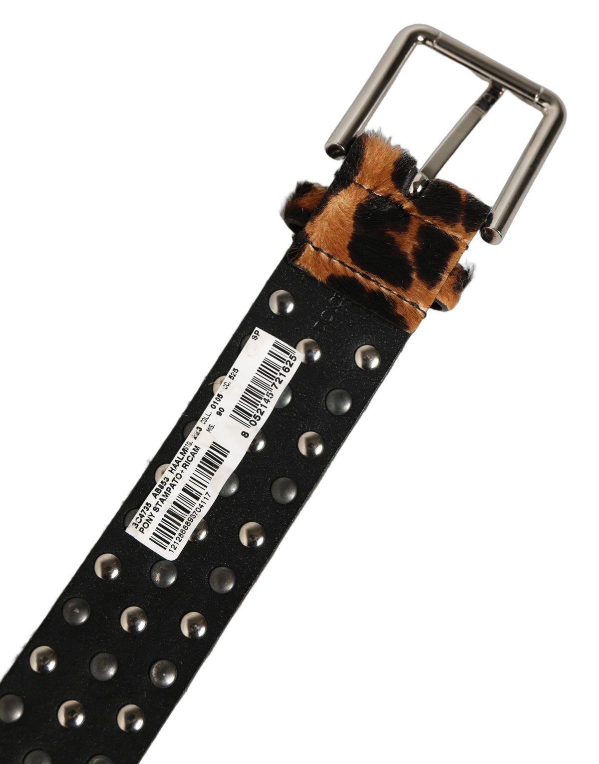 Dolce & Gabbana Brown Leopard Calf Hair Studs Metal Buckle Belt