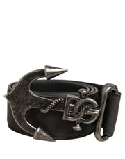 Dolce & Gabbana Black Leather Anchor Logo Metal Buckle Belt