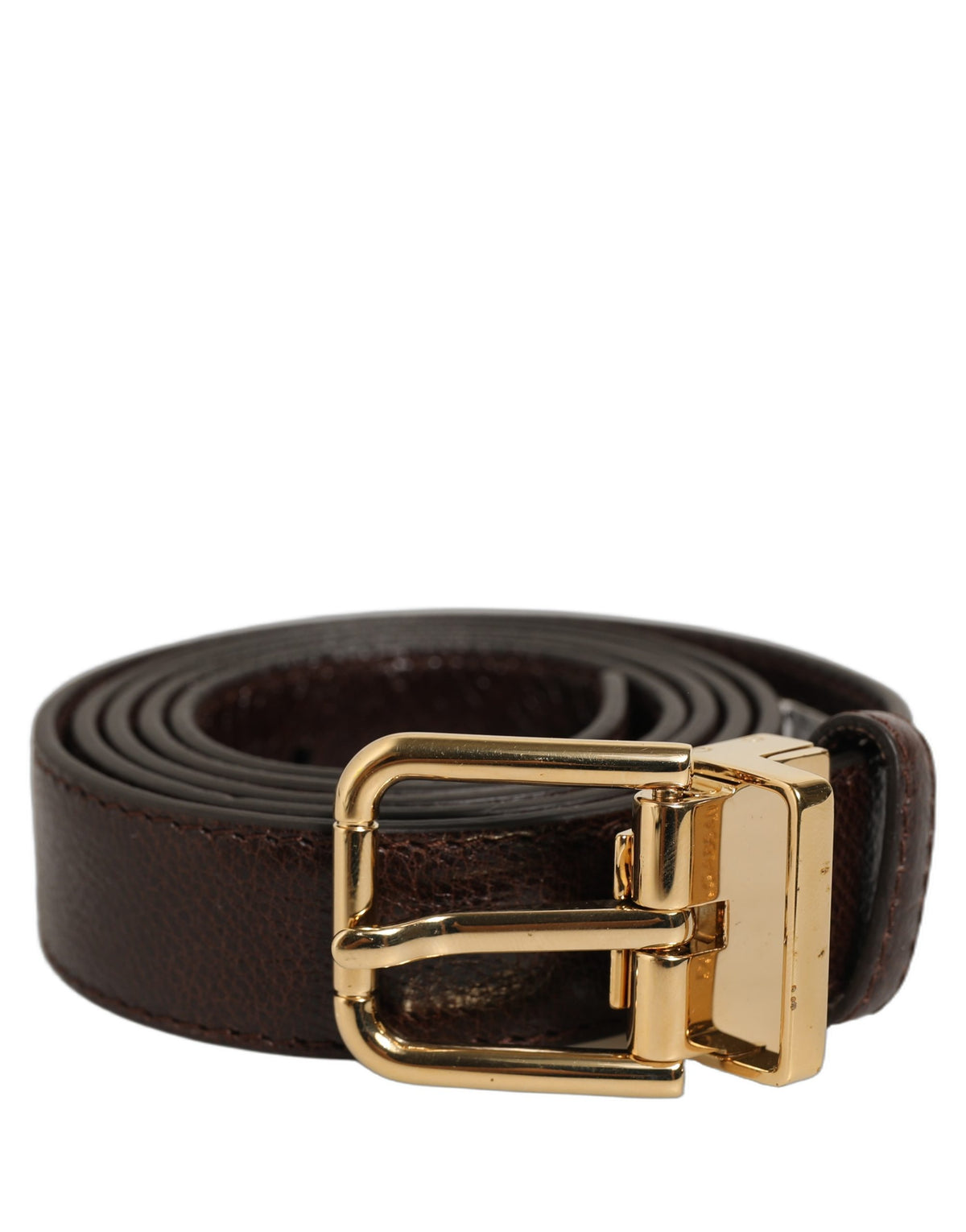 Dolce & Gabbana Men Brown Leather Gold Tone Metal Buckle Belt