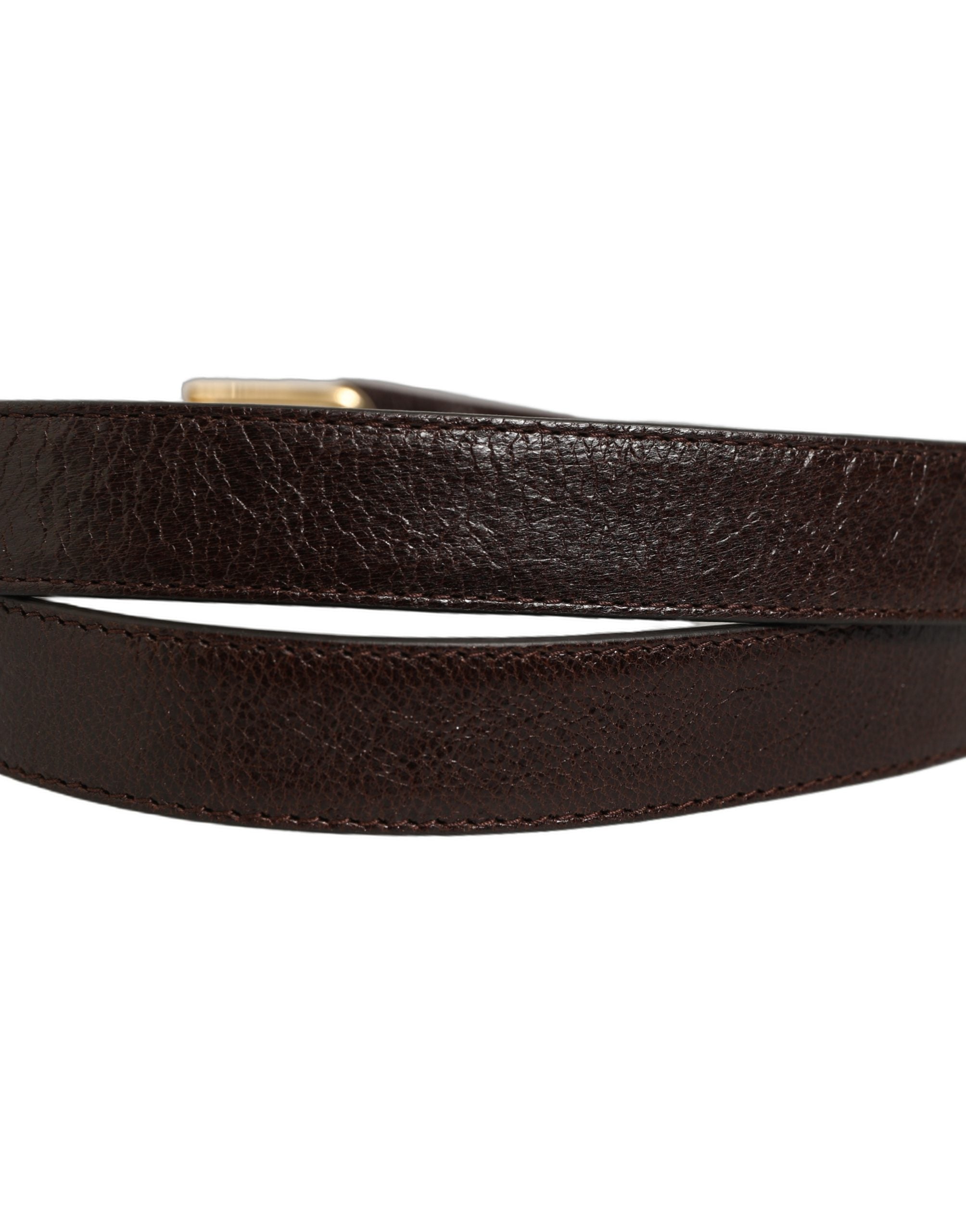 Dolce & Gabbana Men Brown Leather Gold Tone Metal Buckle Belt