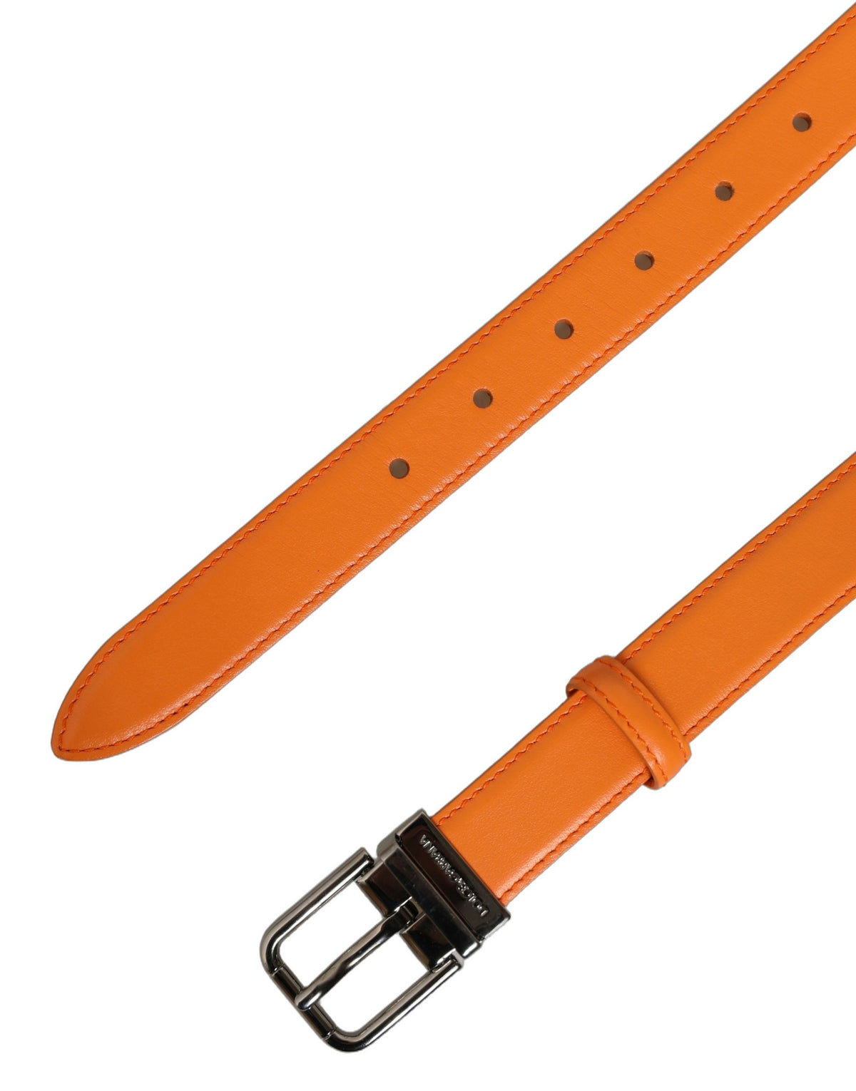 Dolce & Gabbana Orange Leather Silver Tone Metal Buckle Belt