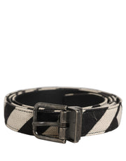 Dolce & Gabbana Black Ivory Silver Tone Metal Buckle Belt