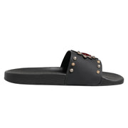 Dolce & Gabbana Black Heart Patch Rubber Calfskin Slippers Shoes