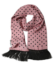 Dolce & Gabbana Pink Polka Dot Silk Fringed Lace Stole Scarf