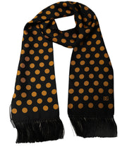 Dolce & Gabbana Men Black Orange Polka Dot Fringed Lace Stole Scarf