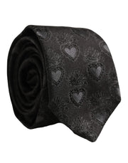 Dolce & Gabbana Men Black Silk Sacred Heart Adjustable Tied Necktie Tie