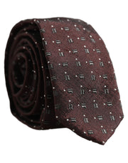 Dolce & Gabbana Men Burgundy Geometric Silk Adjustable Tied Necktie Tie