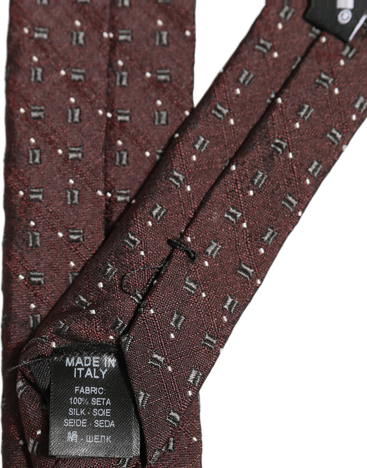 Dolce & Gabbana Men Burgundy Geometric Silk Adjustable Tied Necktie Tie