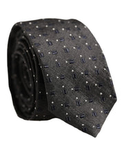 Dolce & Gabbana Men Dark Gray Geometric Silk Adjustable Tied Necktie Tie