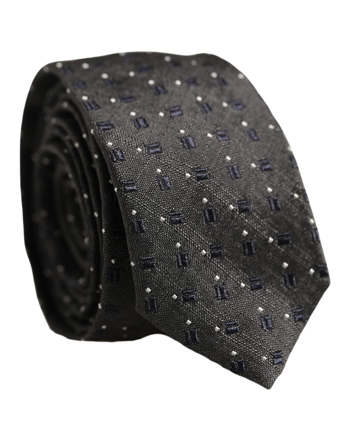 Dolce & Gabbana Men Dark Gray Geometric Silk Adjustable Tied Necktie Tie