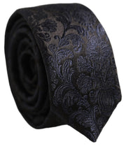 Dolce & Gabbana Men Dark Blue Floral Jacquard Adjustable Tied Necktie Tie