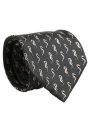 Dolce & Gabbana Men Black Seahorse Silk Adjustable Tied Necktie Tie