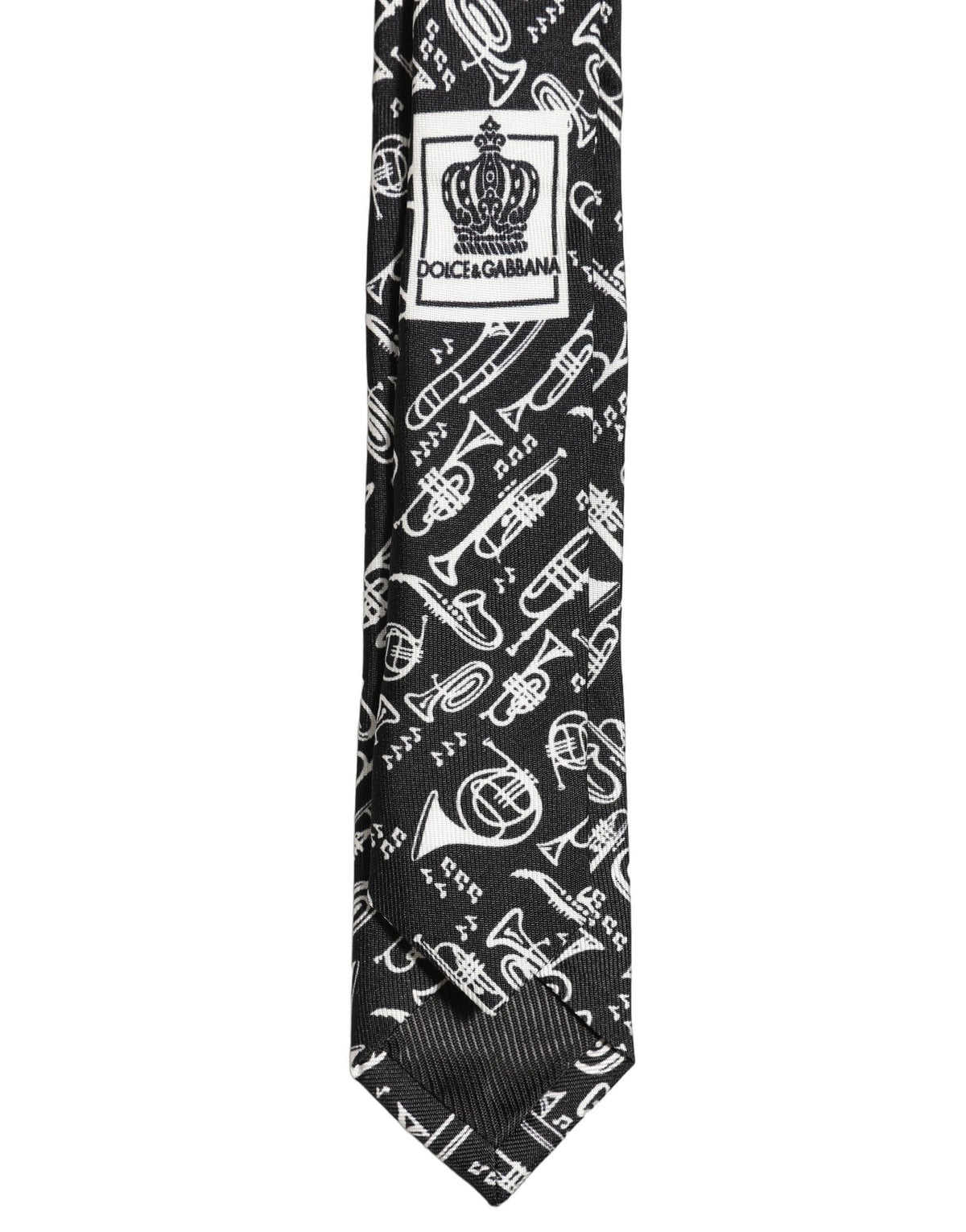 Dolce & Gabbana Black Musical Instrument Silk Adjustable Tied Necktie Tie