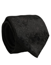 Dolce & Gabbana Men Black Silk Tonal Floral Adjustable Tied Necktie Tie