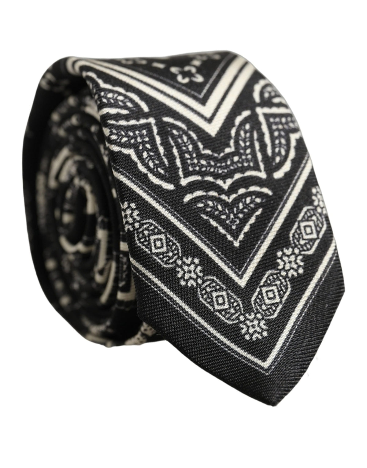 Dolce & Gabbana Black Patterned 100%Silk Adjustable Necktie Accessory Tie