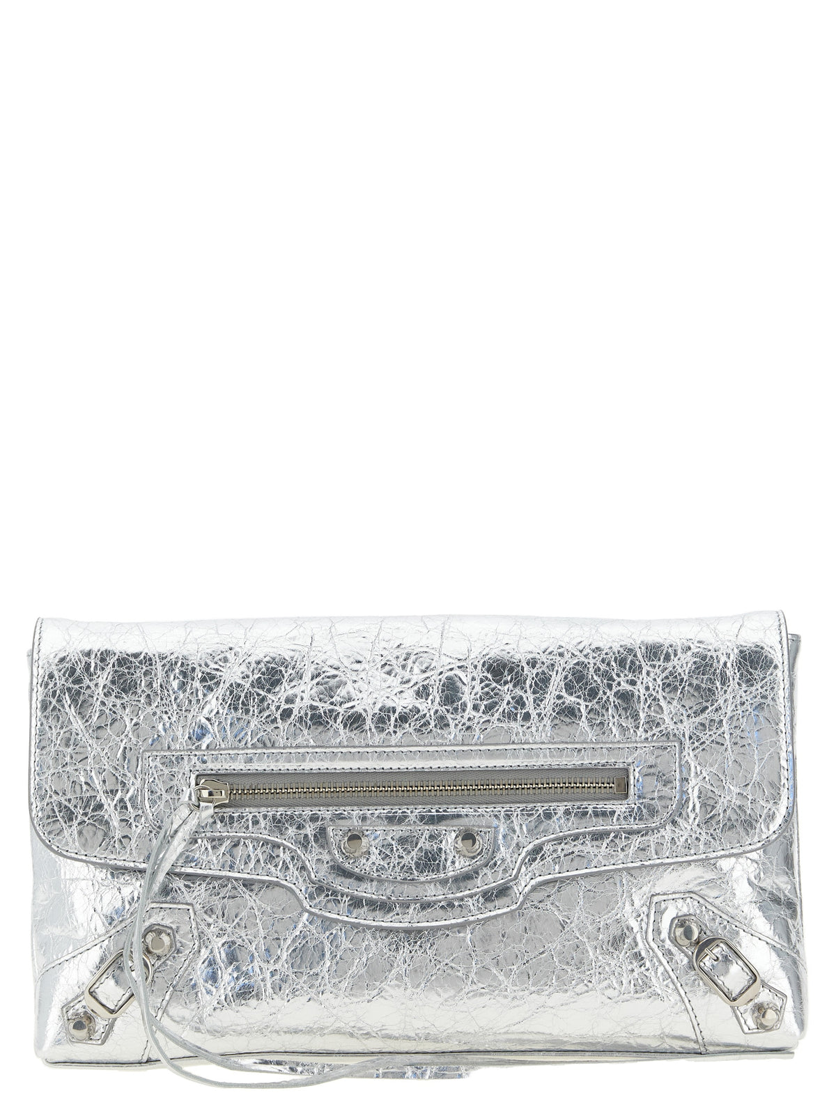 Balenciaga Silver Lamb Leather Clutch Bag