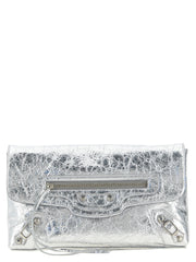 Balenciaga Silver Lamb Leather Clutch Bag