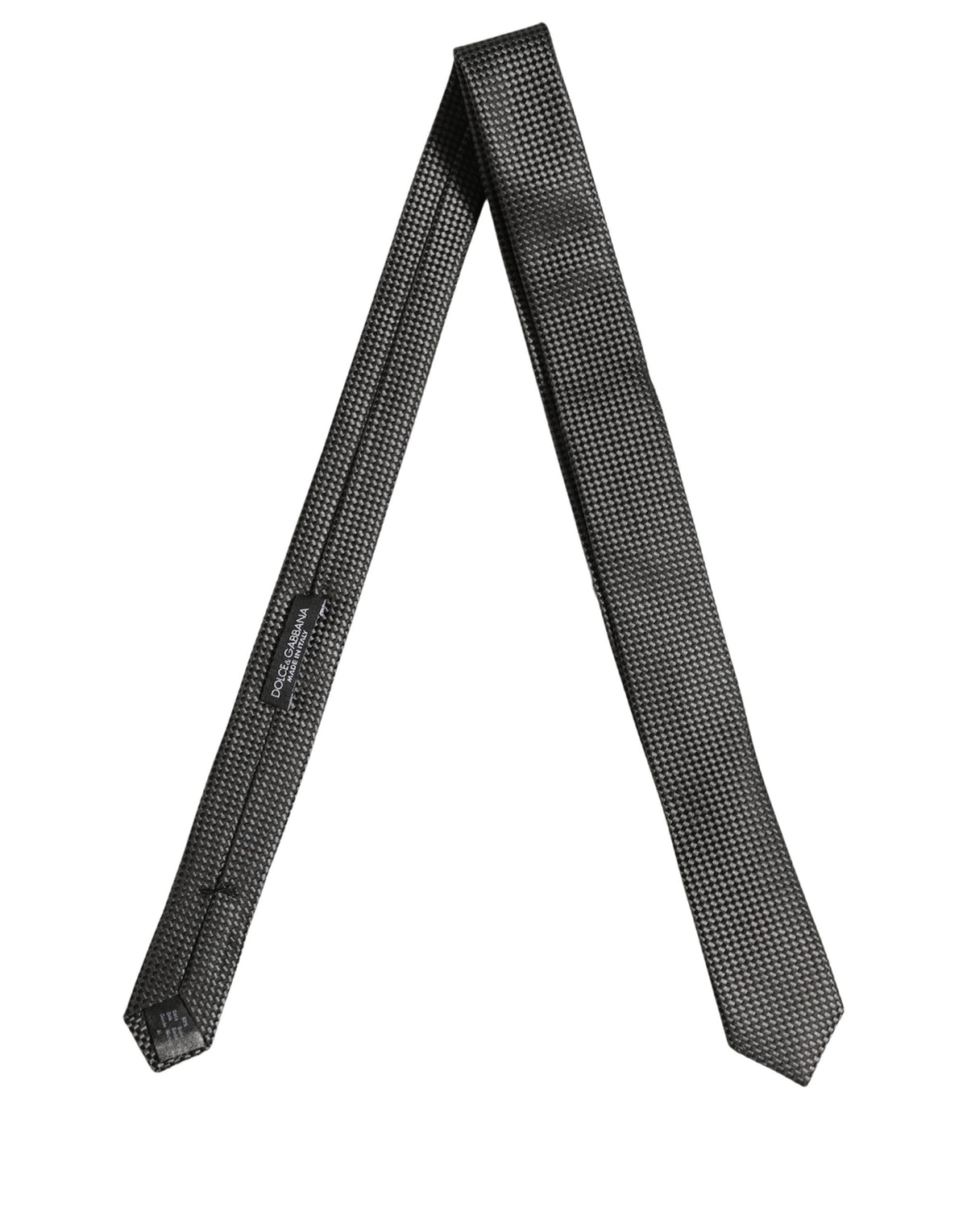 Dolce & Gabbana Dark Gray Textured Silk Adjustable Necktie Accessory Tie