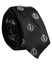 Dolce & Gabbana Black Crest Emblem Silk Adjustable Necktie Accessory Tie