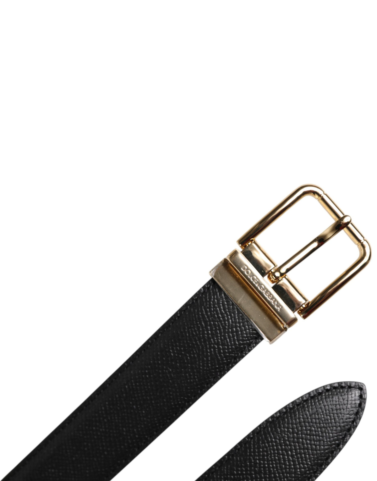 Dolce & Gabbana Black Grained Leather Gold Metal Buckle Belt for Women