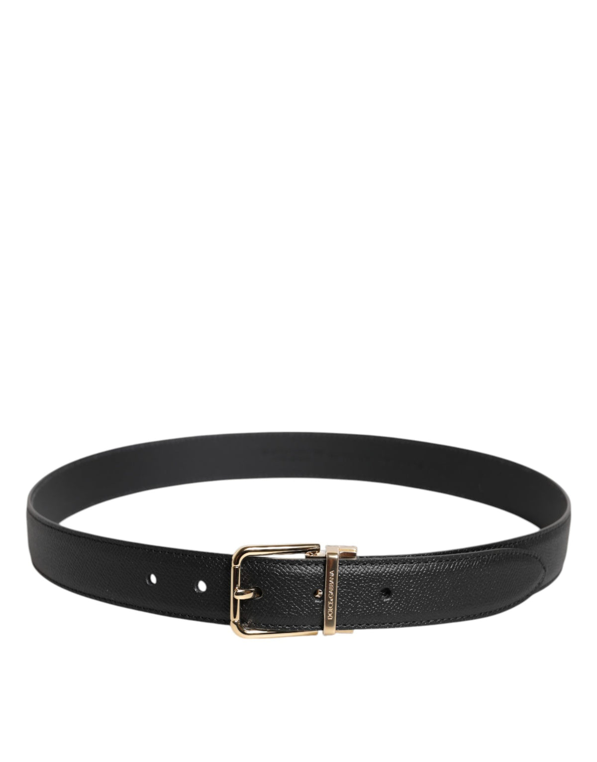 Dolce & Gabbana Black Grained Leather Gold Metal Buckle Belt for Women