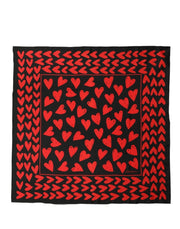 Dolce & Gabbana Black Red Silk Hearts Square Foulard Scarf