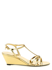 Prada Gold Calfskin Wedge Sandals