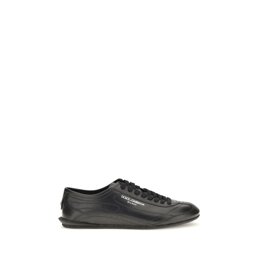 Dolce & Gabbana Black Calf Leather Bos Taurus Low Top Sneakers for Men
