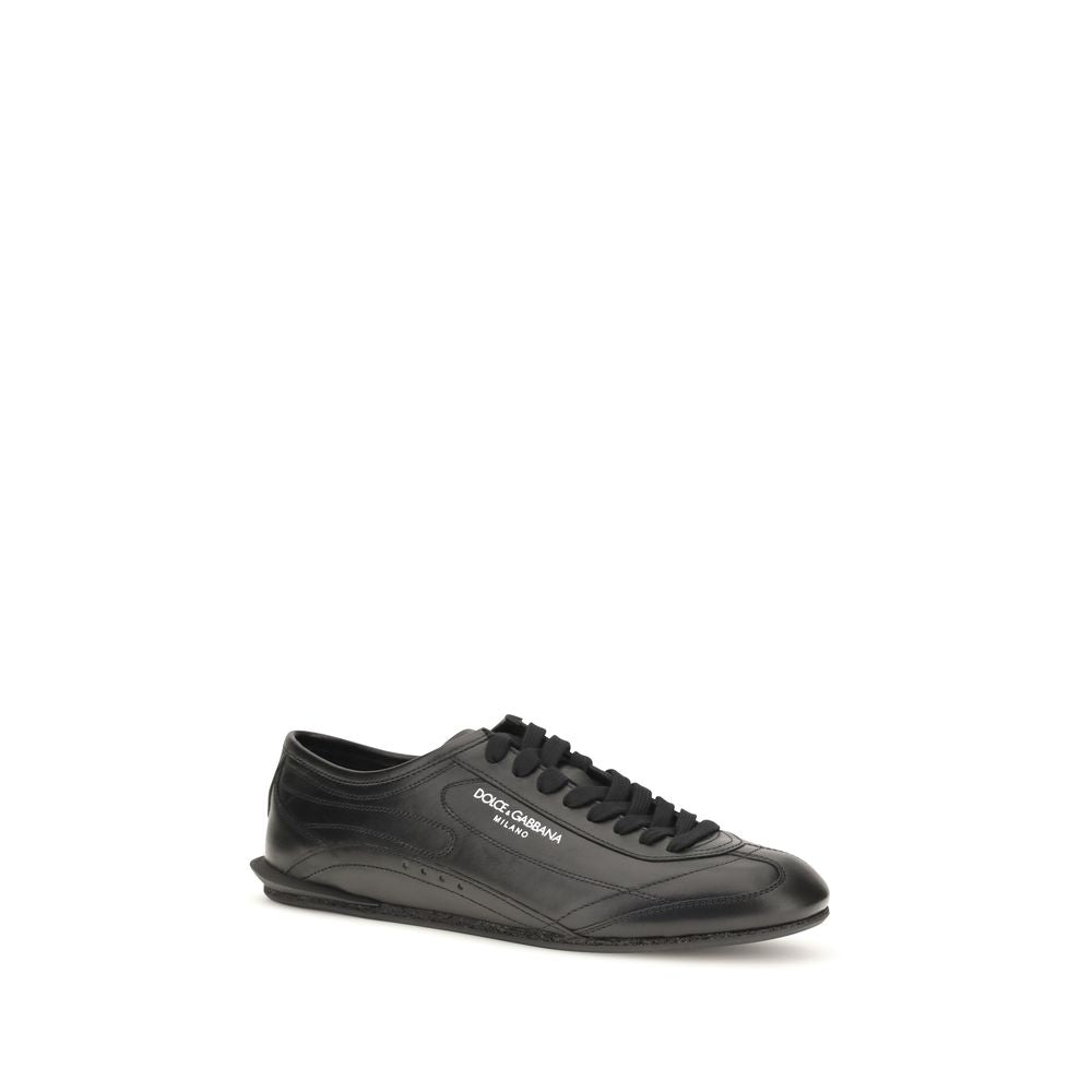 Dolce & Gabbana Black Calf Leather Bos Taurus Low Top Sneakers for Men