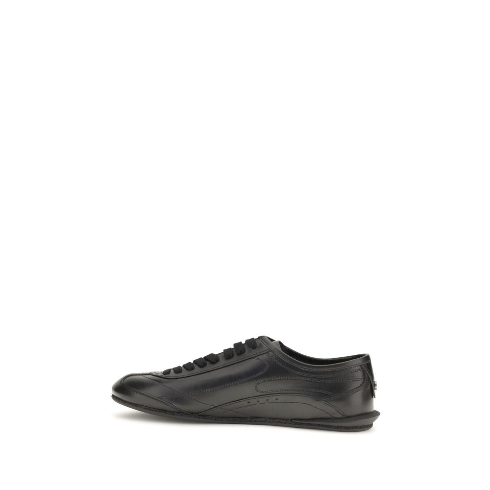 Dolce & Gabbana Black Calf Leather Bos Taurus Low Top Sneakers for Men