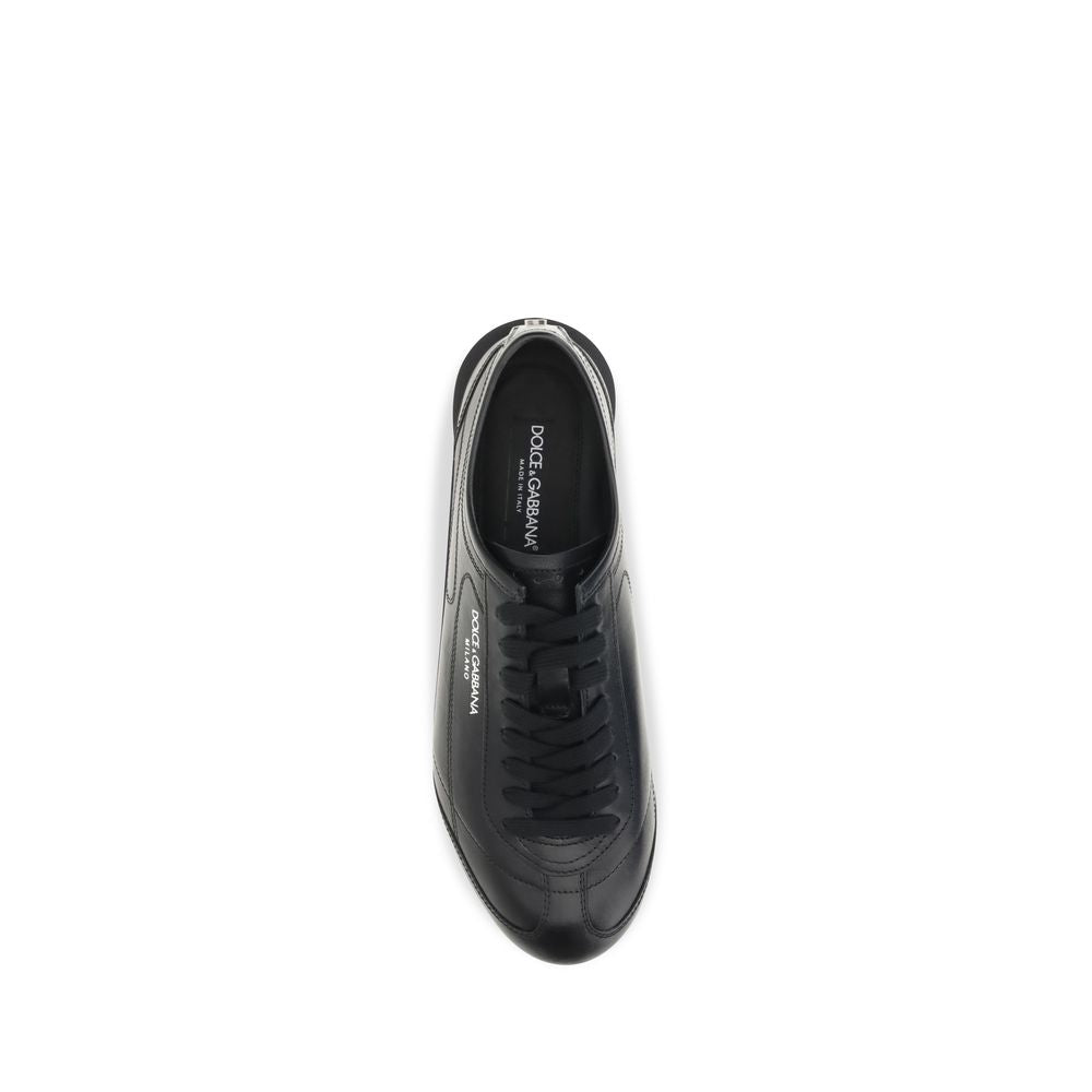 Dolce & Gabbana Black Calf Leather Bos Taurus Low Top Sneakers for Men