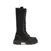 Ganni Black Cotton Lace-Up Boots