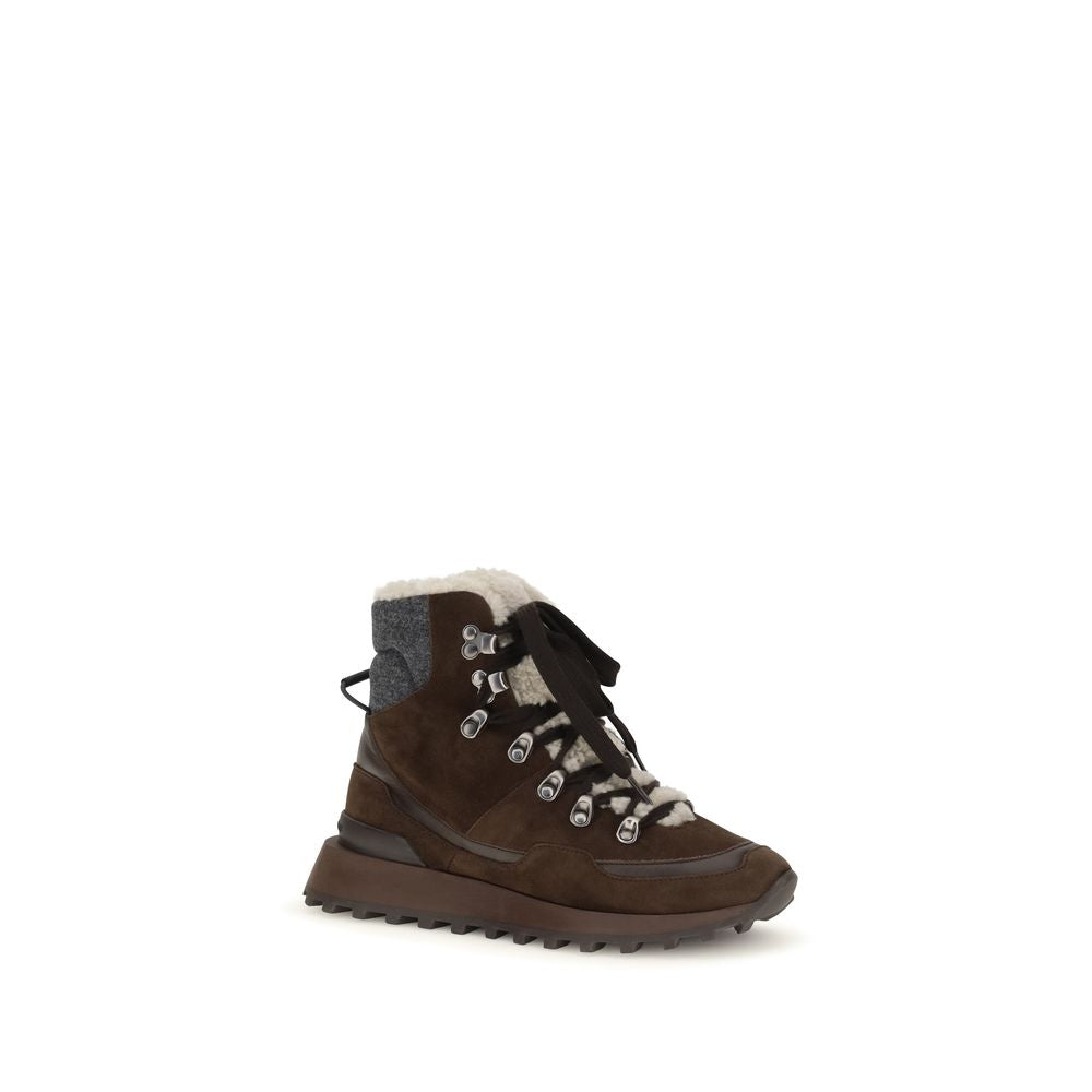 Brunello Cucinelli Brown Suede Leather Lace-Up Boots for Women