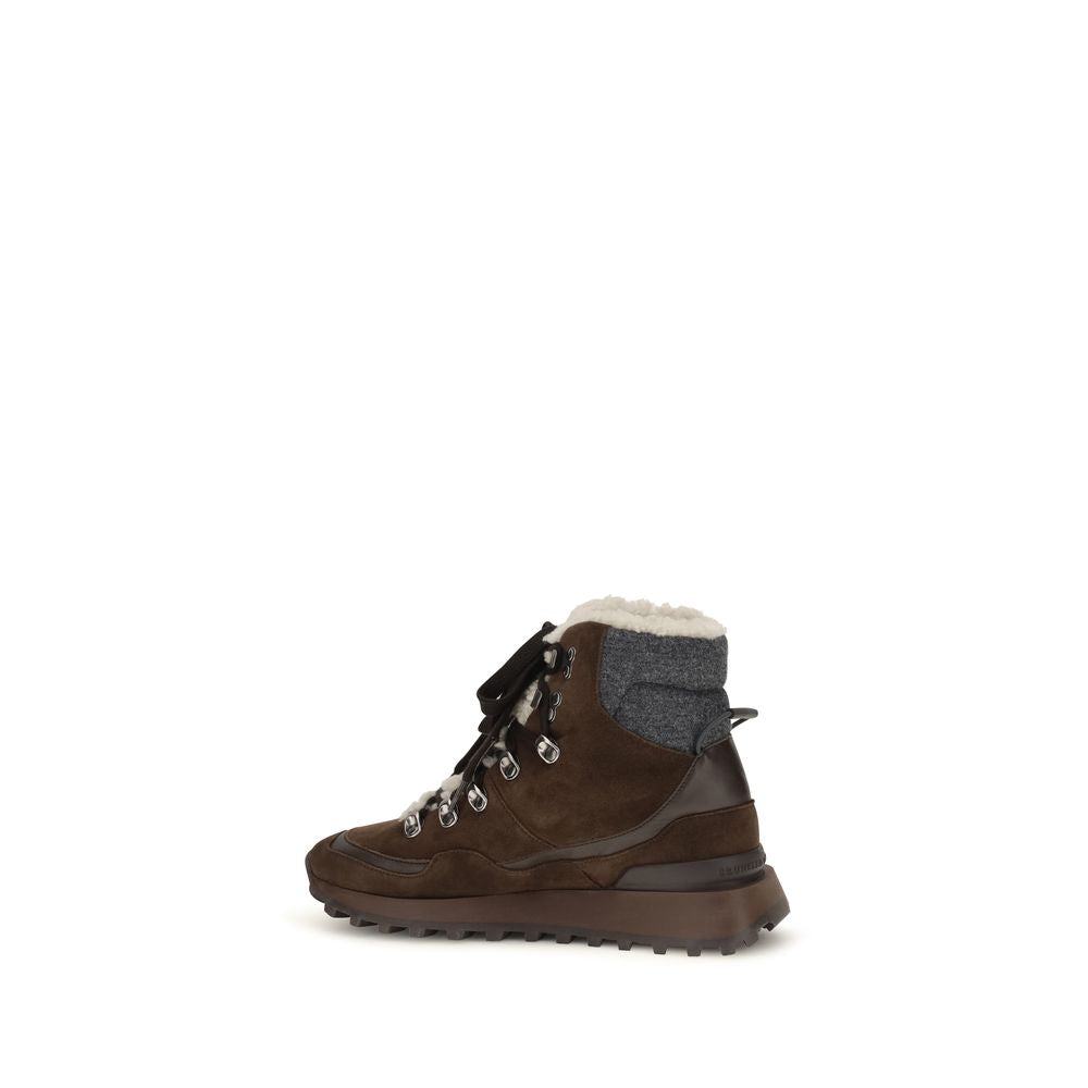 Brunello Cucinelli Brown Suede Leather Lace-Up Boots for Women