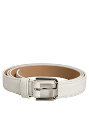 Dolce & Gabbana White Leather Silver Tone Metal Buckle Belt for Women