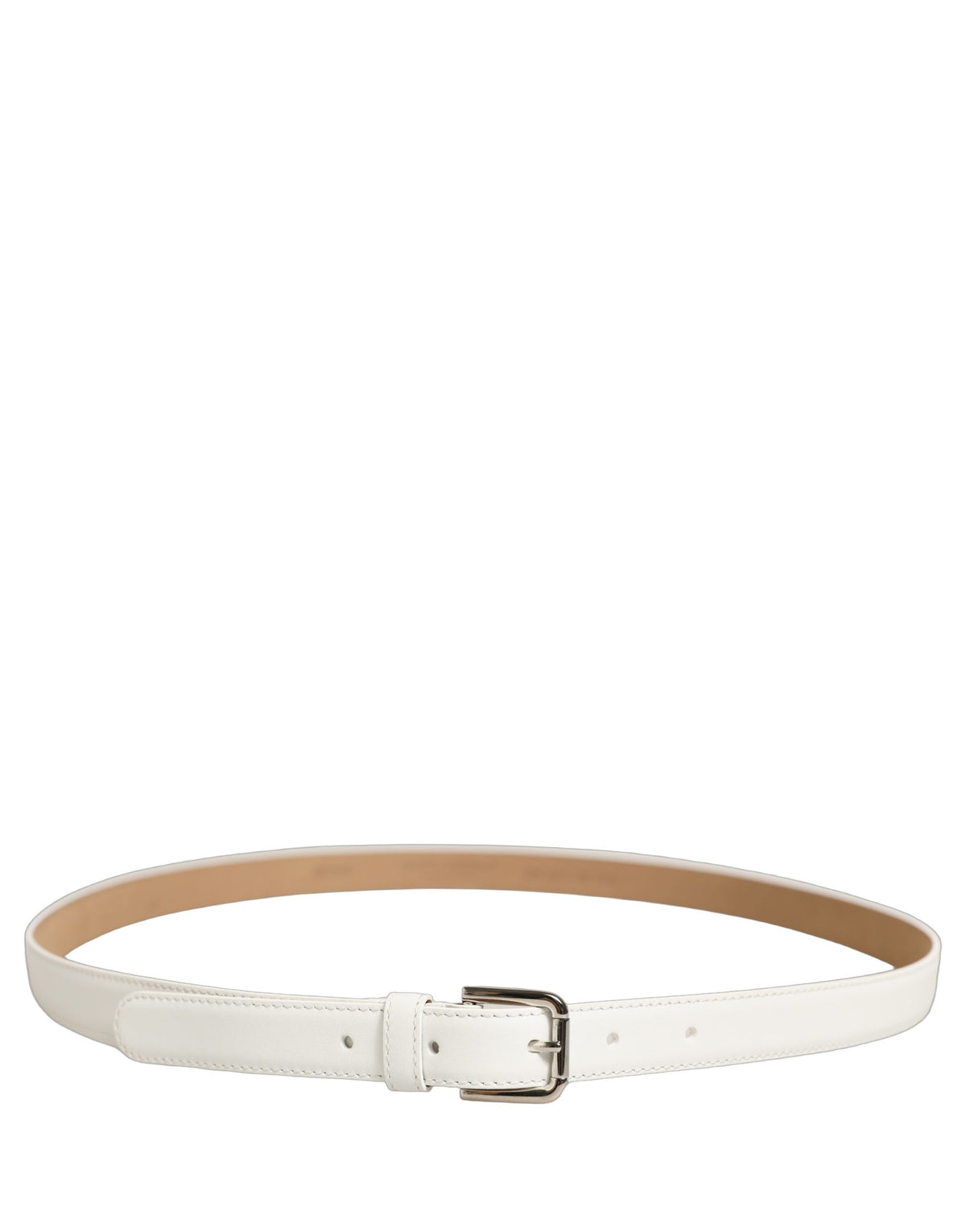 Dolce & Gabbana White Leather Silver Tone Metal Buckle Belt for Women