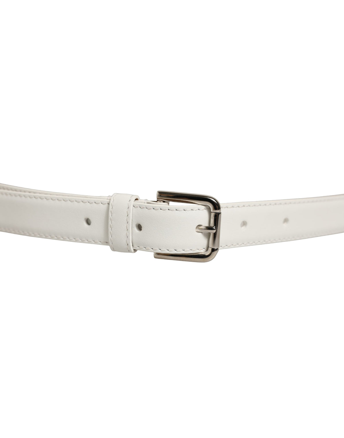 Dolce & Gabbana White Leather Silver Tone Metal Buckle Belt for Women