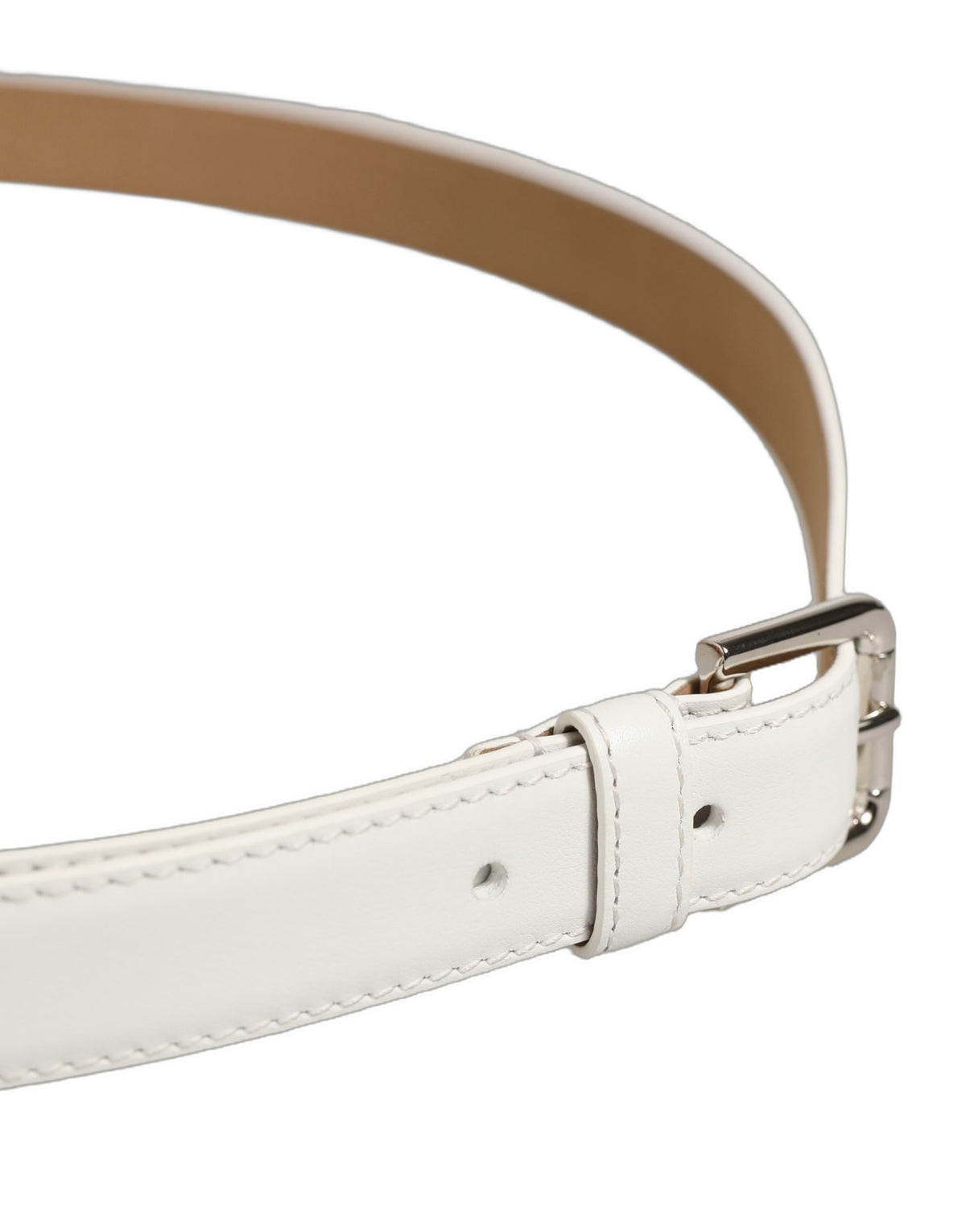 Dolce & Gabbana White Leather Silver Tone Metal Buckle Belt for Women