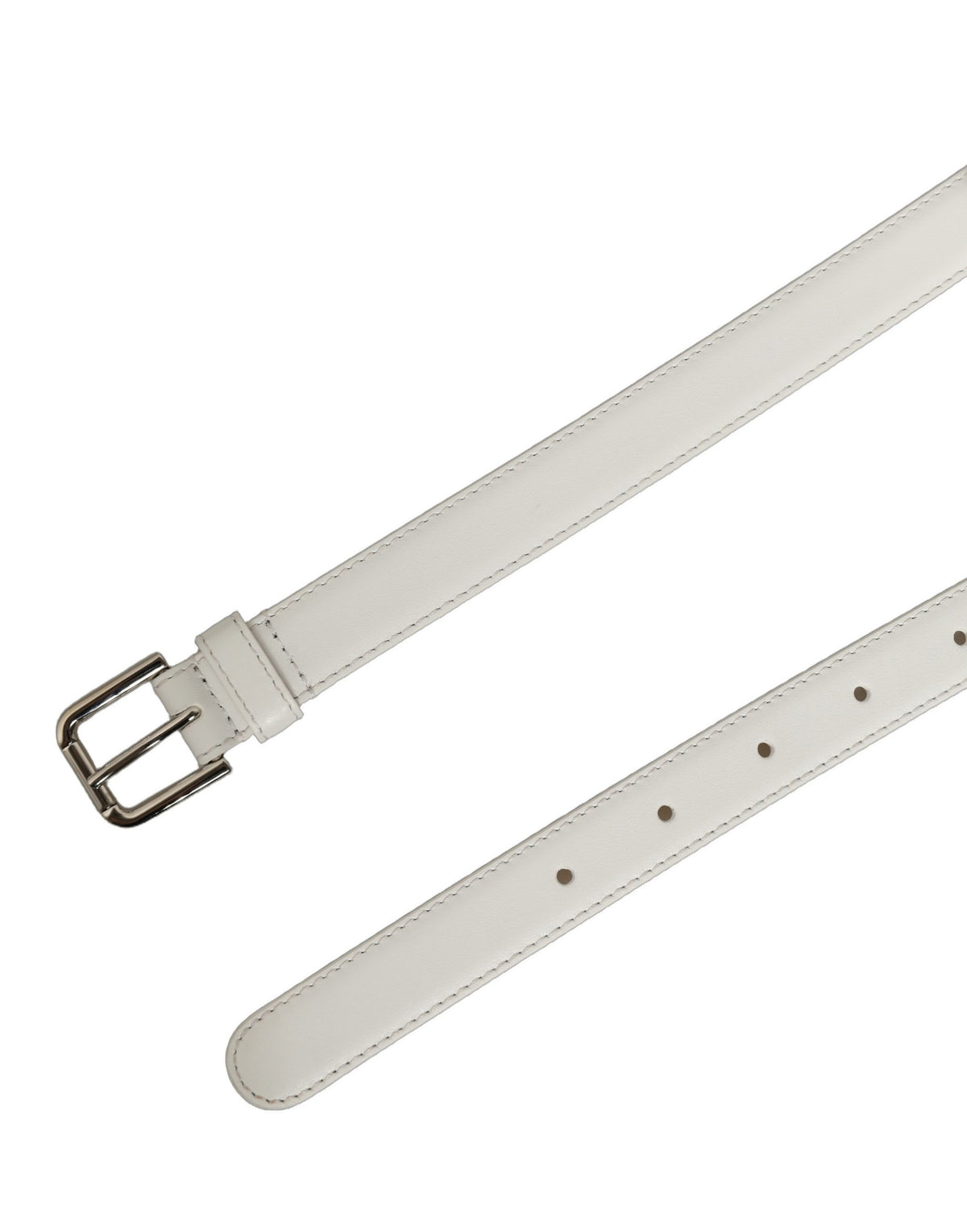 Dolce & Gabbana White Leather Silver Tone Metal Buckle Belt for Women